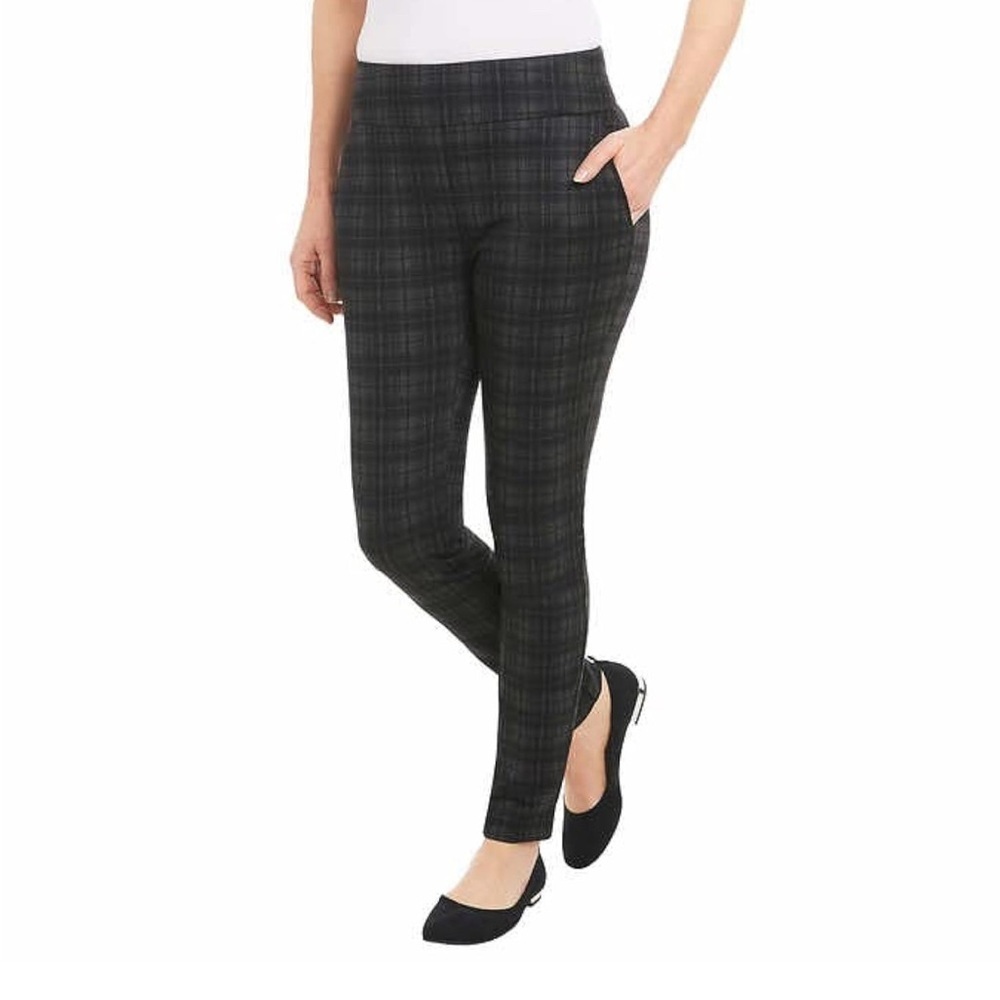 Women’s Dalia Gray Plaid Classic Style Dress Pants Leggings - Picture 1 of 7